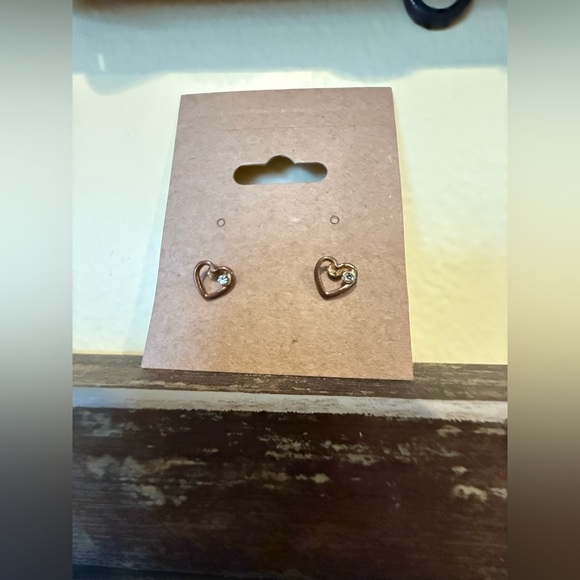 Other - Gold Heart Earrings with Crystal Accent